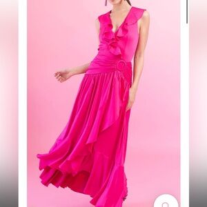 ❌SOLD Patbo Ruffle High Low Satin Wrap Dress pink size 10 new with tags